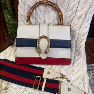 Gucci Bamboo Dionysus Calfskin White Medium Shoulder Bag with Crossbody Strap